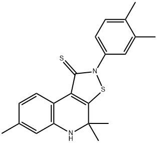 2-(3,4-dimethylphenyl)-4,4,7-trimethyl-4,5-dihydroisothiazolo[5,4-c]quinoline-1(2H)-thione Struktur