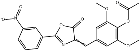 4-[(2-{3-nitrophenyl}-5-oxo-1,3-oxazol-4(5H)-ylidene)methyl]-2,6-dimethoxyphenyl acetate Struktur