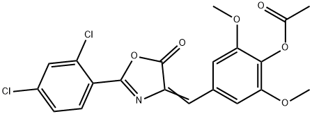 4-[(2-(2,4-dichlorophenyl)-5-oxo-1,3-oxazol-4(5H)-ylidene)methyl]-2,6-dimethoxyphenyl acetate Struktur