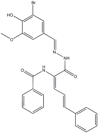 N-(1-{[2-(3-bromo-4-hydroxy-5-methoxybenzylidene)hydrazino]carbonyl}-4-phenyl-1,3-butadienyl)benzamide Struktur