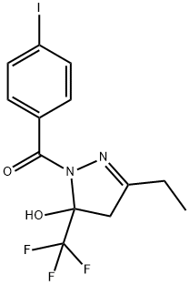 3-ethyl-1-(4-iodobenzoyl)-5-(trifluoromethyl)-4,5-dihydro-1H-pyrazol-5-ol Struktur