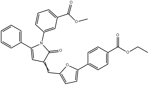 methyl 3-[3-({5-[4-(ethoxycarbonyl)phenyl]-2-furyl}methylene)-2-oxo-5-phenyl-2,3-dihydro-1H-pyrrol-1-yl]benzoate Struktur