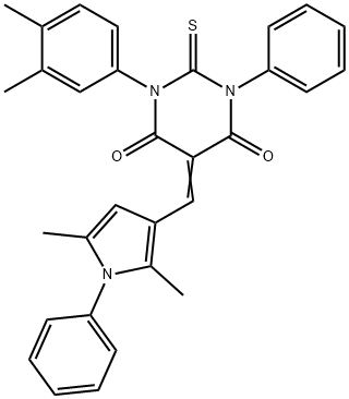 1-(3,4-dimethylphenyl)-5-[(2,5-dimethyl-1-phenyl-1H-pyrrol-3-yl)methylene]-3-phenyl-2-thioxodihydro-4,6(1H,5H)-pyrimidinedione Struktur