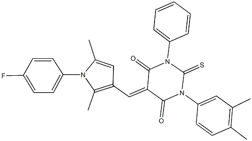 1-(3,4-dimethylphenyl)-5-{[1-(4-fluorophenyl)-2,5-dimethyl-1H-pyrrol-3-yl]methylene}-3-phenyl-2-thioxodihydro-4,6(1H,5H)-pyrimidinedione Struktur