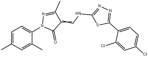 4-({[5-(2,4-dichlorophenyl)-1,3,4-thiadiazol-2-yl]amino}methylene)-2-(2,4-dimethylphenyl)-5-methyl-2,4-dihydro-3H-pyrazol-3-one Struktur