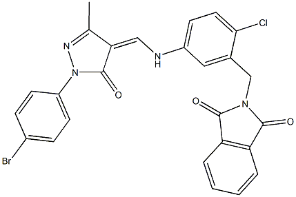 2-[5-({[1-(4-bromophenyl)-3-methyl-5-oxo-1,5-dihydro-4H-pyrazol-4-ylidene]methyl}amino)-2-chlorobenzyl]-1H-isoindole-1,3(2H)-dione Struktur