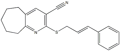 2-(cinnamylsulfanyl)-6,7,8,9-tetrahydro-5H-cyclohepta[b]pyridine-3-carbonitrile Struktur