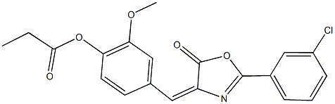 4-[(2-(3-chlorophenyl)-5-oxo-1,3-oxazol-4(5H)-ylidene)methyl]-2-methoxyphenyl propionate Struktur