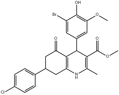 methyl 4-(3-bromo-4-hydroxy-5-methoxyphenyl)-7-(4-chlorophenyl)-2-methyl-5-oxo-1,4,5,6,7,8-hexahydro-3-quinolinecarboxylate Struktur