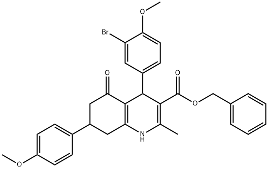 benzyl 4-(3-bromo-4-methoxyphenyl)-7-(4-methoxyphenyl)-2-methyl-5-oxo-1,4,5,6,7,8-hexahydro-3-quinolinecarboxylate Struktur