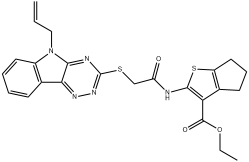 ethyl 2-({[(5-allyl-5H-[1,2,4]triazino[5,6-b]indol-3-yl)sulfanyl]acetyl}amino)-5,6-dihydro-4H-cyclopenta[b]thiophene-3-carboxylate Struktur