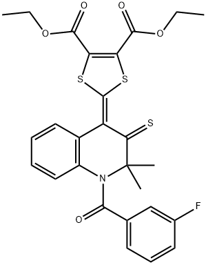 diethyl 2-(1-(3-fluorobenzoyl)-2,2-dimethyl-3-thioxo-2,3-dihydro-4(1H)-quinolinylidene)-1,3-dithiole-4,5-dicarboxylate Struktur