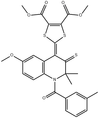 dimethyl 2-(6-methoxy-2,2-dimethyl-1-(3-methylbenzoyl)-3-thioxo-2,3-dihydro-4(1H)-quinolinylidene)-1,3-dithiole-4,5-dicarboxylate Struktur