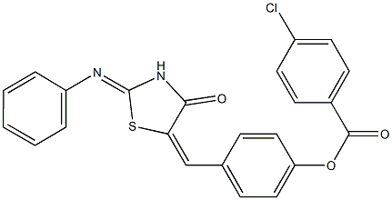 4-{[4-oxo-2-(phenylimino)-1,3-thiazolidin-5-ylidene]methyl}phenyl 4-chlorobenzoate Struktur