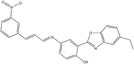 2-(5-ethyl-1,3-benzoxazol-2-yl)-4-[(3-{3-nitrophenyl}-2-propenylidene)amino]phenol Struktur