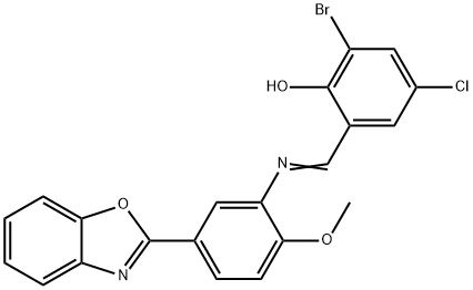 2-({[5-(1,3-benzoxazol-2-yl)-2-methoxyphenyl]imino}methyl)-6-bromo-4-chlorophenol Struktur