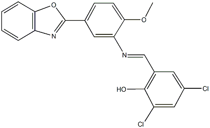 2-({[5-(1,3-benzoxazol-2-yl)-2-methoxyphenyl]imino}methyl)-4,6-dichlorophenol Struktur