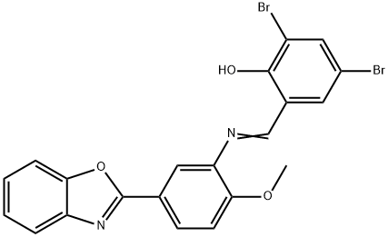 2-({[5-(1,3-benzoxazol-2-yl)-2-methoxyphenyl]imino}methyl)-4,6-dibromophenol Struktur