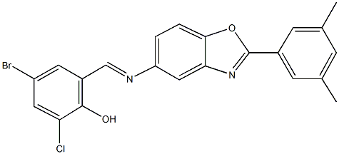 4-bromo-2-chloro-6-({[2-(3,5-dimethylphenyl)-1,3-benzoxazol-5-yl]imino}methyl)phenol Struktur