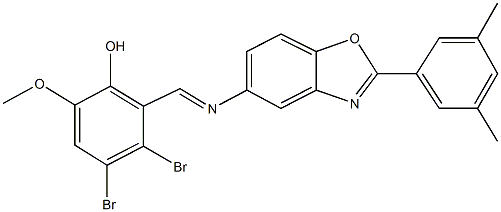 3,4-dibromo-2-({[2-(3,5-dimethylphenyl)-1,3-benzoxazol-5-yl]imino}methyl)-6-methoxyphenol Struktur