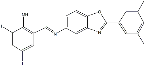 2-({[2-(3,5-dimethylphenyl)-1,3-benzoxazol-5-yl]imino}methyl)-4,6-diiodophenol Struktur