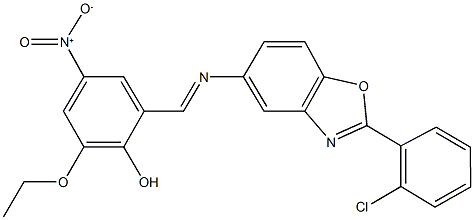 2-({[2-(2-chlorophenyl)-1,3-benzoxazol-5-yl]imino}methyl)-6-ethoxy-4-nitrophenol Struktur