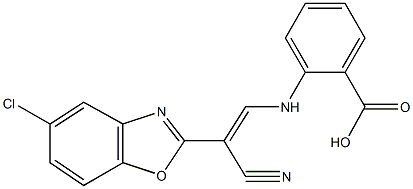 2-{[2-(5-chloro-1,3-benzoxazol-2-yl)-2-cyanovinyl]amino}benzoic acid Struktur