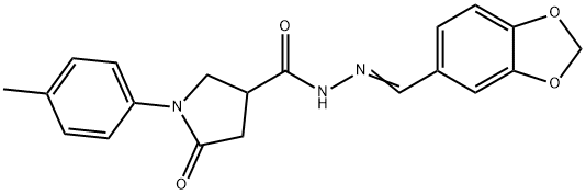 N'-(1,3-benzodioxol-5-ylmethylene)-1-(4-methylphenyl)-5-oxo-3-pyrrolidinecarbohydrazide Struktur