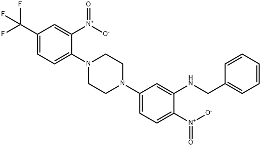 1-{3-(benzylamino)-4-nitrophenyl}-4-[2-nitro-4-(trifluoromethyl)phenyl]piperazine Struktur