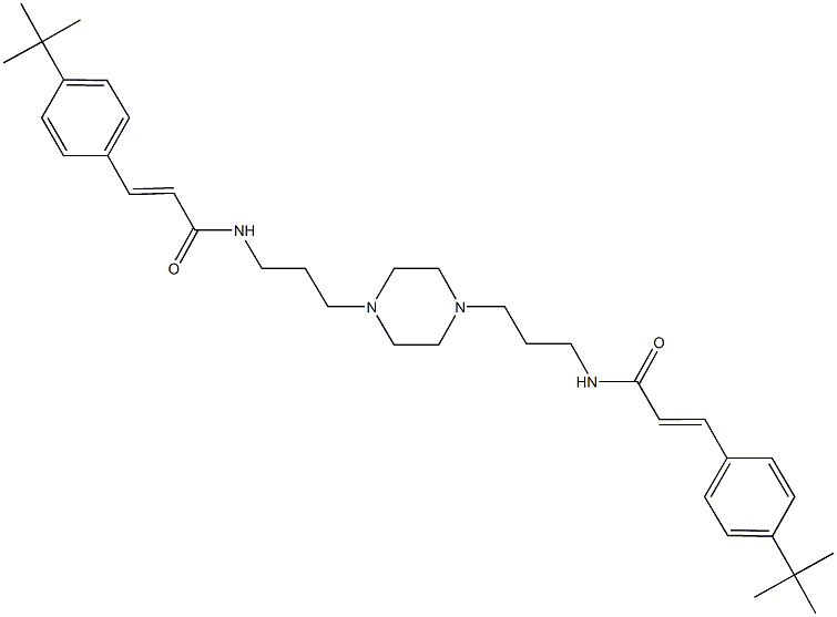 3-(4-tert-butylphenyl)-N-{3-[4-(3-{[3-(4-tert-butylphenyl)acryloyl]amino}propyl)-1-piperazinyl]propyl}acrylamide Struktur