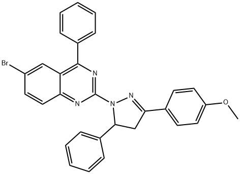 6-bromo-2-[3-(4-methoxyphenyl)-5-phenyl-4,5-dihydro-1H-pyrazol-1-yl]-4-phenylquinazoline Struktur