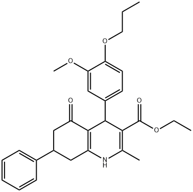 ethyl 4-(3-methoxy-4-propoxyphenyl)-2-methyl-5-oxo-7-phenyl-1,4,5,6,7,8-hexahydro-3-quinolinecarboxylate Struktur