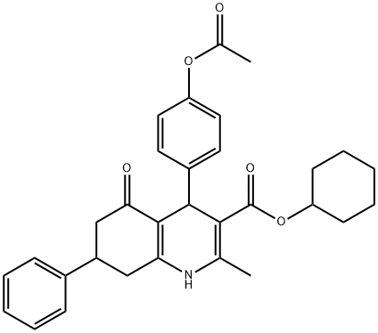 cyclohexyl 4-[4-(acetyloxy)phenyl]-2-methyl-5-oxo-7-phenyl-1,4,5,6,7,8-hexahydro-3-quinolinecarboxylate Struktur