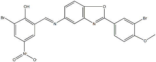 2-bromo-6-({[2-(3-bromo-4-methoxyphenyl)-1,3-benzoxazol-5-yl]imino}methyl)-4-nitrophenol Struktur