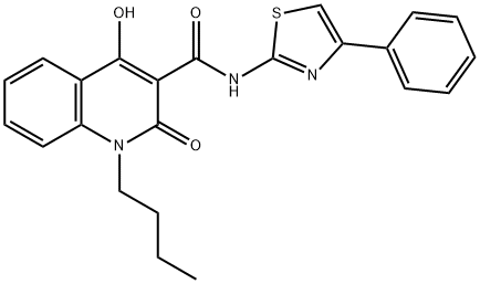 1-butyl-4-hydroxy-2-oxo-N-(4-phenyl-1,3-thiazol-2-yl)-1,2-dihydro-3-quinolinecarboxamide Struktur