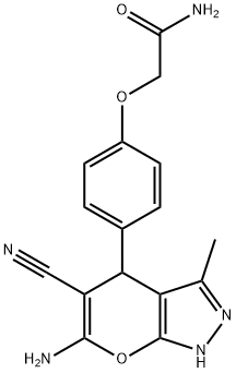 2-[4-(6-amino-5-cyano-3-methyl-2,4-dihydropyrano[2,3-c]pyrazol-4-yl)phenoxy]acetamide Struktur