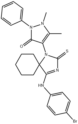 4-{4-[(4-bromophenyl)imino]-2-thioxo-1,3-diazaspiro[4.5]dec-1-yl}-1,5-dimethyl-2-phenyl-1,2-dihydro-3H-pyrazol-3-one Struktur