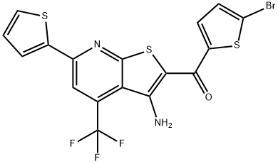 [3-amino-6-(2-thienyl)-4-(trifluoromethyl)thieno[2,3-b]pyridin-2-yl](5-bromo-2-thienyl)methanone Struktur