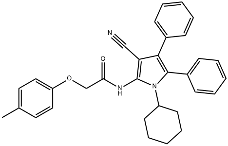 N-(3-cyano-1-cyclohexyl-4,5-diphenyl-1H-pyrrol-2-yl)-2-(4-methylphenoxy)acetamide Struktur