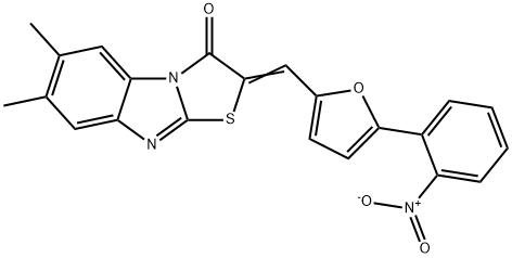 2-[(5-{2-nitrophenyl}-2-furyl)methylene]-6,7-dimethyl[1,3]thiazolo[3,2-a]benzimidazol-3(2H)-one Struktur