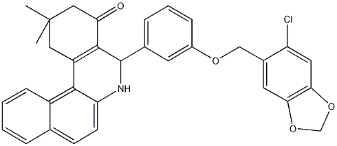 5-{3-[(6-chloro-1,3-benzodioxol-5-yl)methoxy]phenyl}-2,2-dimethyl-2,3,5,6-tetrahydrobenzo[a]phenanthridin-4(1H)-one Struktur