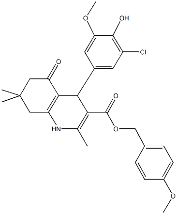 4-methoxybenzyl 4-(3-chloro-4-hydroxy-5-methoxyphenyl)-2,7,7-trimethyl-5-oxo-1,4,5,6,7,8-hexahydro-3-quinolinecarboxylate Struktur