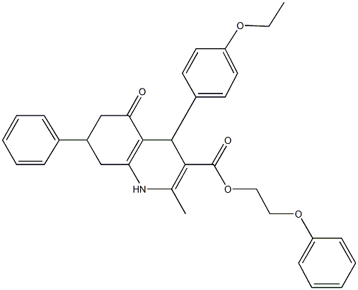 2-phenoxyethyl 4-(4-ethoxyphenyl)-2-methyl-5-oxo-7-phenyl-1,4,5,6,7,8-hexahydro-3-quinolinecarboxylate Struktur