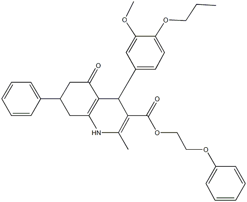 2-phenoxyethyl 4-(3-methoxy-4-propoxyphenyl)-2-methyl-5-oxo-7-phenyl-1,4,5,6,7,8-hexahydro-3-quinolinecarboxylate Struktur