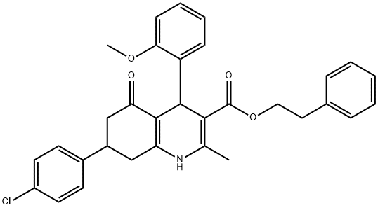 2-phenylethyl 7-(4-chlorophenyl)-4-(2-methoxyphenyl)-2-methyl-5-oxo-1,4,5,6,7,8-hexahydro-3-quinolinecarboxylate Struktur