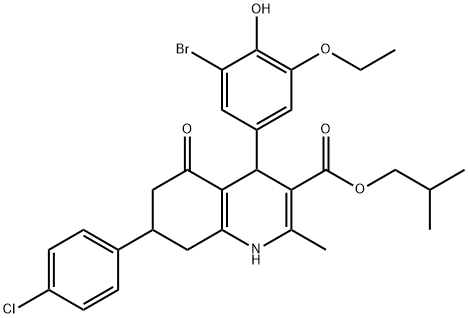 isobutyl 4-(3-bromo-5-ethoxy-4-hydroxyphenyl)-7-(4-chlorophenyl)-2-methyl-5-oxo-1,4,5,6,7,8-hexahydro-3-quinolinecarboxylate Struktur