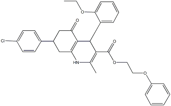 2-phenoxyethyl 7-(4-chlorophenyl)-4-(2-ethoxyphenyl)-2-methyl-5-oxo-1,4,5,6,7,8-hexahydro-3-quinolinecarboxylate Struktur