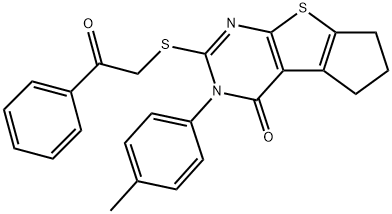 3-(4-methylphenyl)-2-[(2-oxo-2-phenylethyl)sulfanyl]-3,5,6,7-tetrahydro-4H-cyclopenta[4,5]thieno[2,3-d]pyrimidin-4-one Struktur