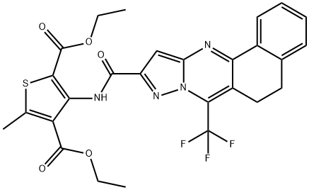 diethyl 5-methyl-3-({[7-(trifluoromethyl)-5,6-dihydrobenzo[h]pyrazolo[5,1-b]quinazolin-10-yl]carbonyl}amino)-2,4-thiophenedicarboxylate Struktur