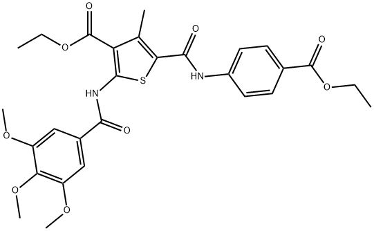 ethyl 5-{[4-(ethoxycarbonyl)anilino]carbonyl}-4-methyl-2-[(3,4,5-trimethoxybenzoyl)amino]-3-thiophenecarboxylate Struktur